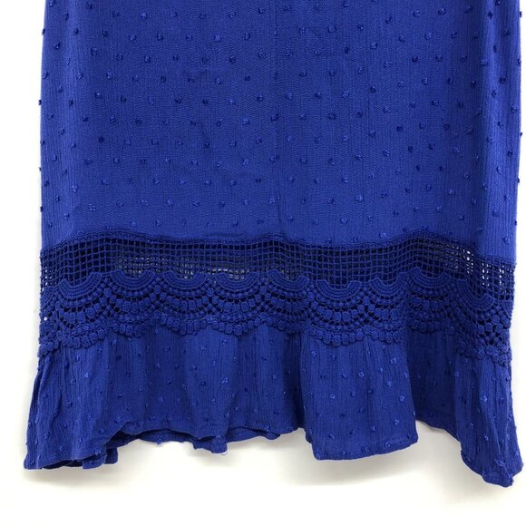 Umgee royal blue textured dot detail flowy ruffle tank top crochet hem SP - Picture 6 of 14